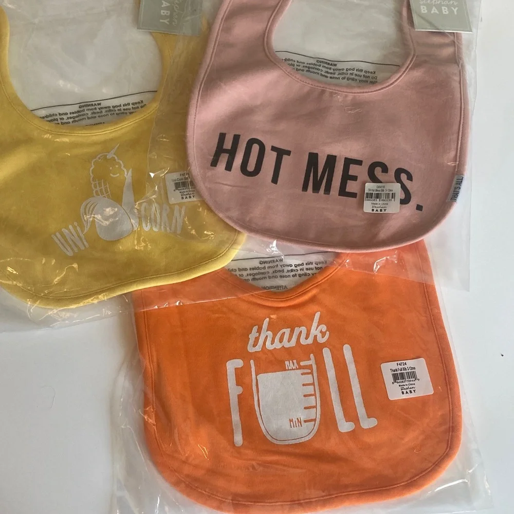 NWT 3 Baby Bib Set - Pink, Yellow, and Orange Bibs
